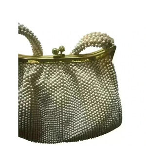 Vintage 1960’s Corde Bead Purse - Fully Beaded Cream Plastic Dot Beads